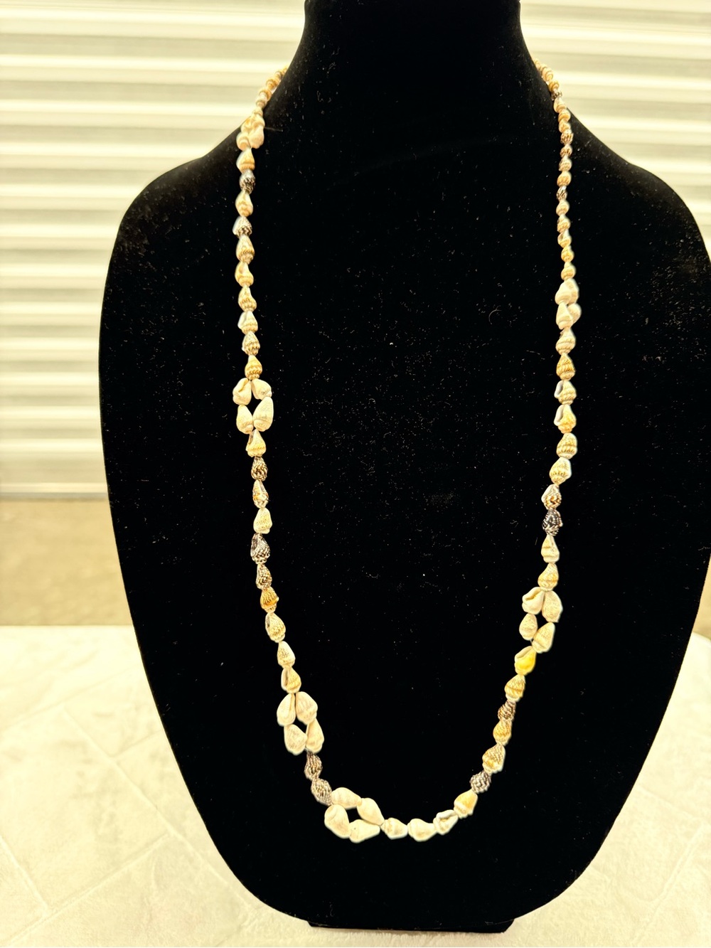 Delicate Natural Shell Bead Necklace in Cream and Gold Tones